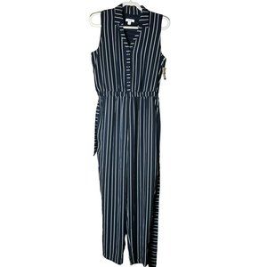 NWT Womens Sz 8 Bar III Navy & White Striped Sleeveless Jumpsuit w/Button Up V-N